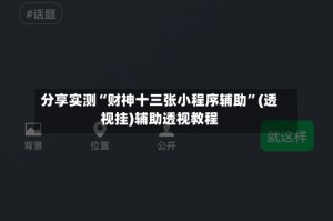 分享实测“财神十三张小程序辅助”(透视挂)辅助透视教程