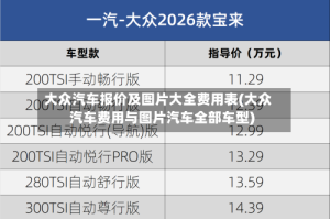 大众汽车报价及图片大全费用表(大众汽车费用与图片汽车全部车型)