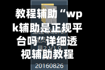教程辅助“wpk辅助是正规平台吗”详细透视辅助教程