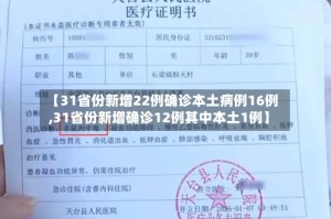 【31省份新增22例确诊本土病例16例,31省份新增确诊12例其中本土1例】