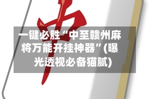 一键必胜“中至赣州麻将万能开挂神器”(曝光透视必备猫腻)