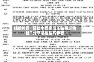 辅助神器“微信小程序微乐陕西麻将挂”分享装挂技巧步骤