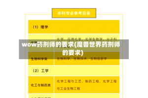 wow药剂师的要求(魔兽世界药剂师的要求)