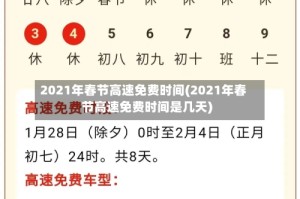 2021年春节高速免费时间(2021年春节高速免费时间是几天)