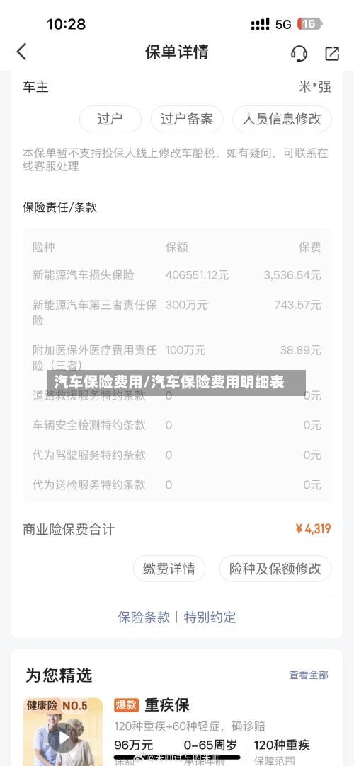 汽车保险费用/汽车保险费用明细表-第1张图片