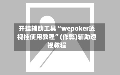 开挂辅助工具“wepoker透视挂使用教程	”(作弊)辅助透视教程-第1张图片