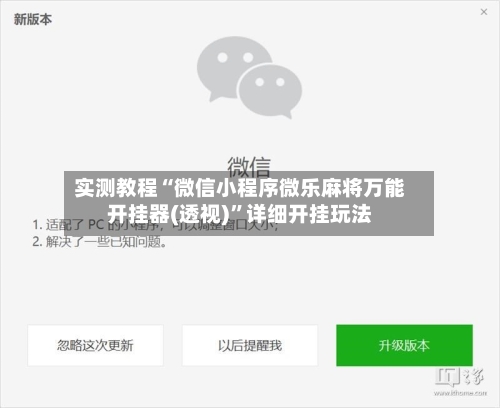 实测教程“微信小程序微乐麻将万能开挂器(透视)”详细开挂玩法-第1张图片